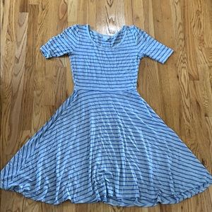 LuLa Roe large blue and gray striped dress